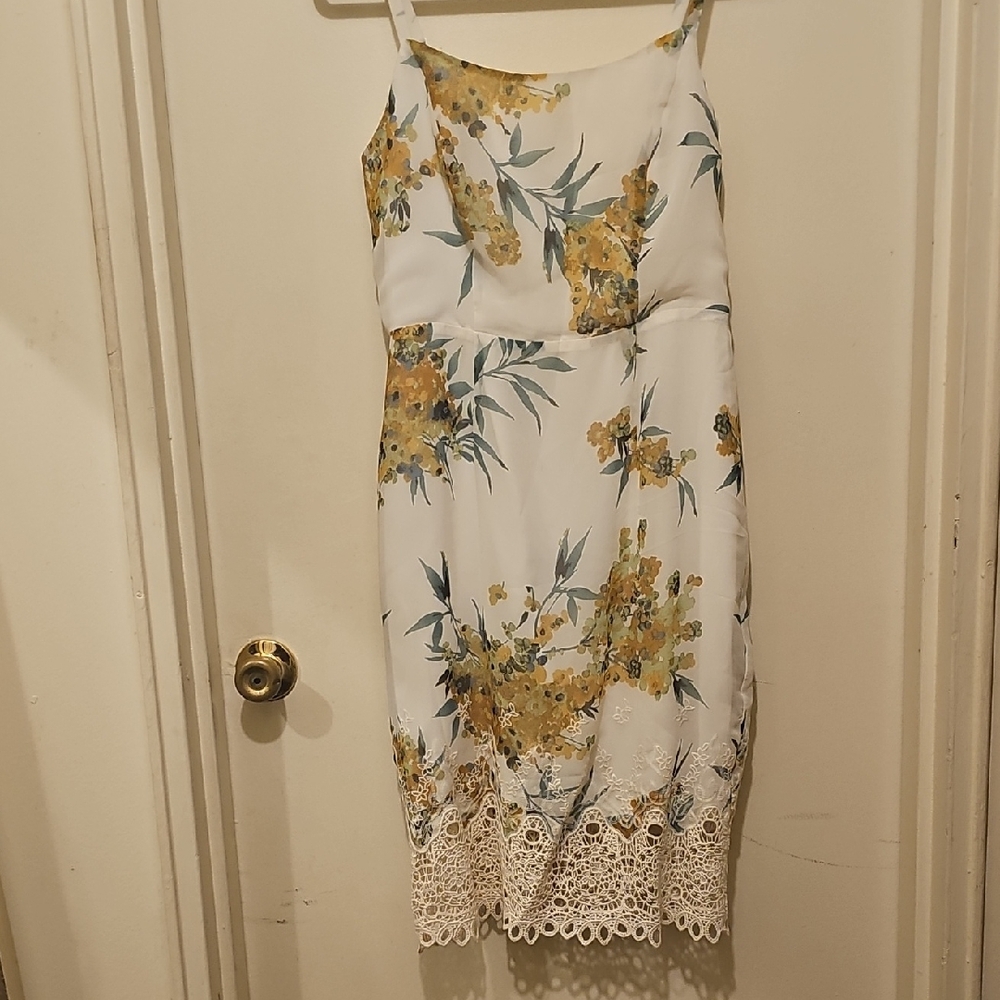 New York & Company White Dress with Yellow Floral Print